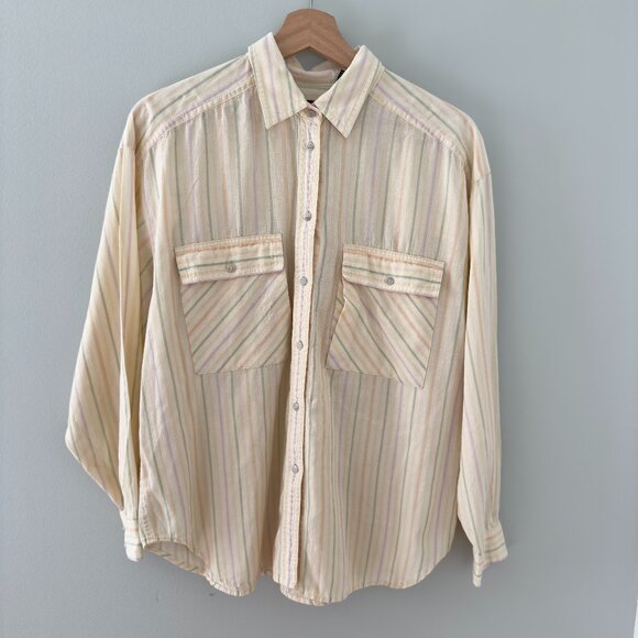 Liz Sport Pastel Striped Long Sleeve Button Down Shirt - Picture 1 of 9